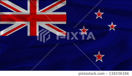 Flag of New Zealand with fabric textured background. Close up of National flag of New Zealand with realistic texture Flag of New Zealand with fabric textured background. Close up of National flag of New Zealand with realistic texture 138336166