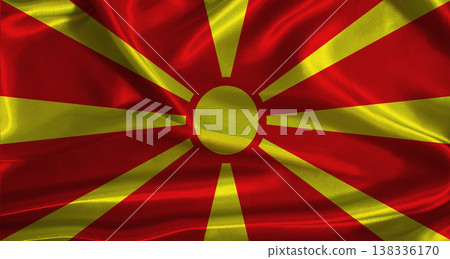 North Macedonia flag with cloth textured background. National flag of North Macedonia with realistic texture 138336170
