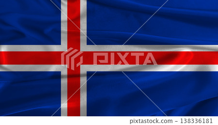 Flag of Iceland with fabric textured background. Close up of National flag of Iceland with realistic texture Flag of Iceland with fabric textured background. Close up of National flag of Iceland with realistic texture 138336181