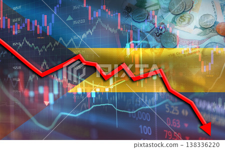 Bahamas financial fall on economy market. Bahamian financial crisis on economic graph Bahamas financial fall on economy market. Bahamian financial crisis on economic graph 138336220