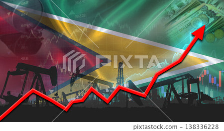 Growth of oil industry with Guyanese flag. Oil pumps with Guyanese flag. Oil production with Guyana flag 138336228