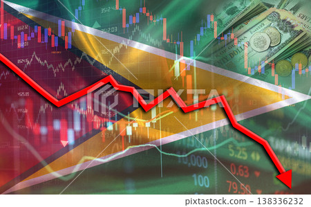 Guyana financial fall on economy market. Guyanese financial crisis on economic graph Guyana financial fall on economy market. Guyanese financial crisis on economic graph 138336232
