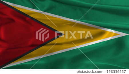 Flag of Guyana with fabric textured background. Close up of National flag of Guyana with realistic texture 138336237