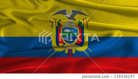 Flag of Ecuador with fabric textured background. Close up of National flag of Ecuador with realistic texture Flag of Ecuador with fabric textured background. Close up of National flag of Ecuador with realistic texture 138336247