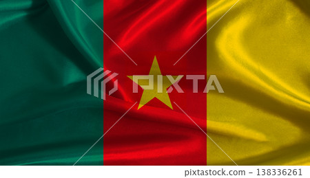 Cameroon flag with cloth textured background. National flag of Cameroon with realistic texture Cameroon flag with cloth textured background. National flag of Cameroon with realistic texture 138336261