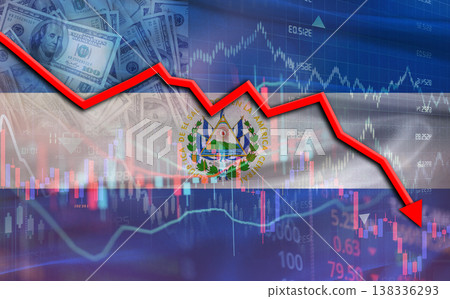 El Salvador financial fall on economy market. Salvadoran financial crisis on economic graph El Salvador financial fall on economy market. Salvadoran financial crisis on economic graph 138336293