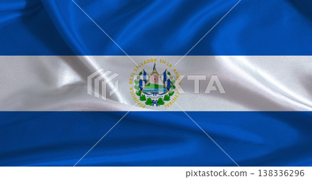 El Salvador flag with cloth textured background. National flag of El Salvador with realistic texture El Salvador flag with cloth textured background. National flag of El Salvador with realistic texture 138336296