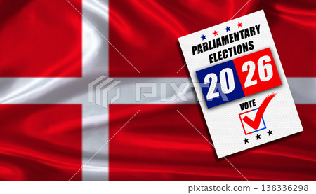 Denmark parliamentary elections with flag in the background. Denmark parliamentary vote 2026 Denmark parliamentary elections with flag in the background. Denmark parliamentary vote 2026 138336298