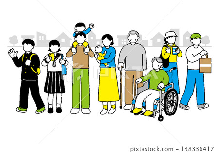 街景和不同年齡層人物的插圖 街景和不同年齡層人物的插圖 138336417