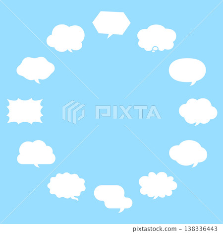 Circular frames with white speech bubbles of various shapes 138336443