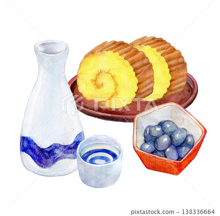 Watercolor illustration, New Year's theme, Osechi (traditional Japanese New Year's food) image Watercolor illustration, New Year's theme, Osechi (traditional Japanese New Year's food) image 138336664