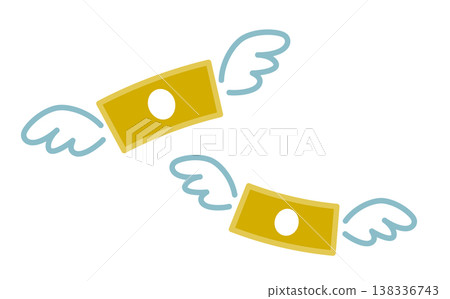 描繪鈔票飛走的插圖；象徵著支出、損失和金錢的消失。 138336743