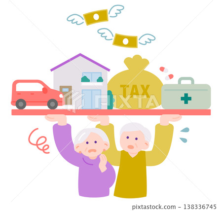 Senior couples worried about retirement funds: The image of rising living costs due to inflation. Senior couples worried about retirement funds: The image of rising living costs due to inflation. 138336745