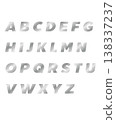 Uppercase alphabet letters with a silver foil-stamped white border. 138337237