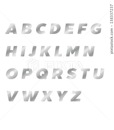 Uppercase alphabet letters with a silver foil-stamped white border. 138337237