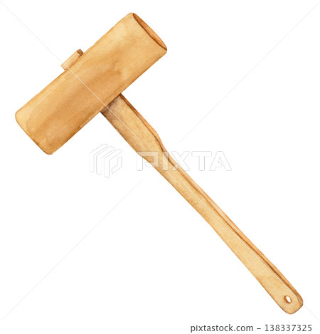 Woodworking tools, mallet, watercolor illustration 138337325