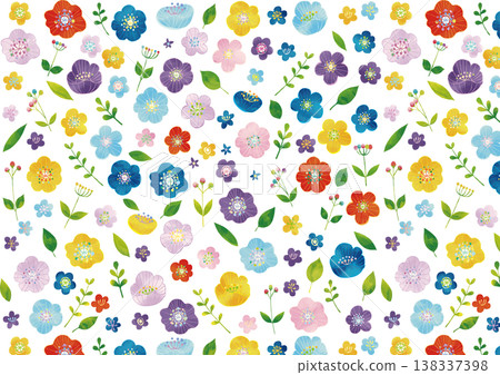 A cute, Scandinavian-style watercolor pattern of anemones, small flowers, and leaves. A cute, Scandinavian-style watercolor pattern of anemones, small flowers, and leaves. 138337398