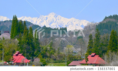 Spring scenery of the Northern Alps as seen from Ogawa Village, Nagano Prefecture. Spring scenery of the Northern Alps as seen from Ogawa Village, Nagano Prefecture. 138337801