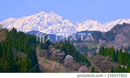 A magnificent view of the Northern Alps mountain range from Ogawa Village, Nagano Prefecture. 138337803