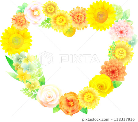 Floral frame, yellow tones, heart shape Floral frame, yellow tones, heart shape 138337936