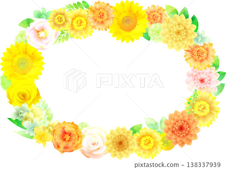Floral frame, yellow tones, oval shape 138337939