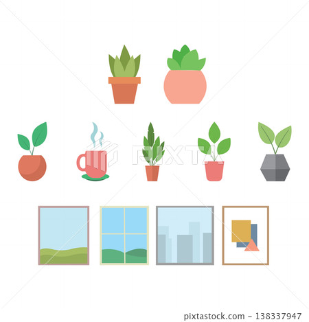 Desk Decoration Objects Flat Design Collection. Desk Decoration Objects Flat Design Collection. 138337947