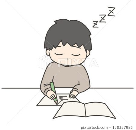 一名小學生在學習時睡著了。 一名小學生在學習時睡著了。 138337985