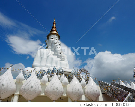 Oct 21 2016, Phetchboon Thailand, White statue temple mountain, green valley, blue sky scene 138338133