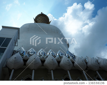 White temple architecture sky buddhist statue cloud thailand travel 138338136