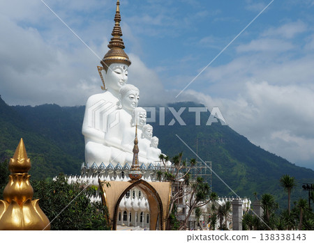 Oct 21 2016, Phetchboon Thailand, White statue temple mountain, green valley, blue sky scene 138338143
