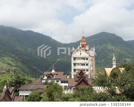 Mountain temple architecture landscape cloudy sky Peaceful mountain temple architecture cloudy 138338144