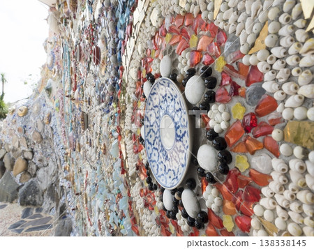 Colorful mosaic wall art shell ceramic plate decoration 138338145
