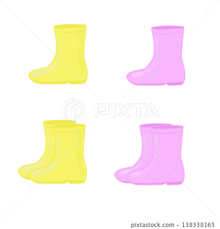 粉紅色和黃色雨靴，非常適合雨季穿著 138338165