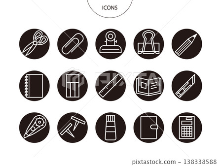 Stationery Icons, Pictograms, Vector Illustrations Set Stationery Icons, Pictograms, Vector Illustrations Set 138338588