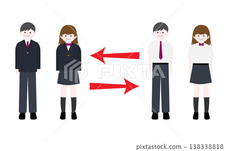 Changing of clothes: Illustration of students wearing winter and summer uniforms. Changing of clothes: Illustration of students wearing winter and summer uniforms. 138338818