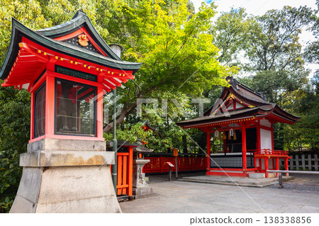Leading vermilion torii gates forming ascending pathway through forest at Fushimi Inari Taisha in Kyoto Japan under soft daylight, Kyoto, Japan 138338856