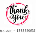 手寫風格的“謝謝”圖標，帶有紅色圓形邊框，以表達感激之情。 138339058