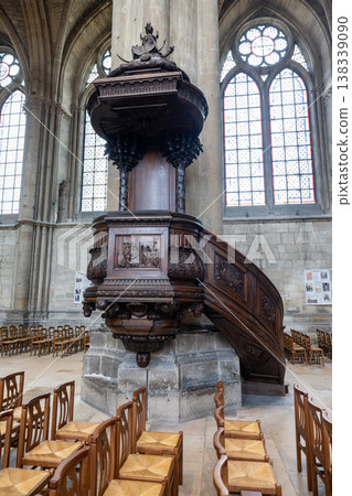 Reims, Marne, Grand-Est, France, August, 28th, 2025, Champagne Area, Grand stone base supports 138339090