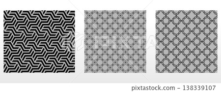 Geometric set of seamless black and gray patterns. Simple vector graphics Geometric set of seamless black and gray patterns. Simple vector graphics 138339107