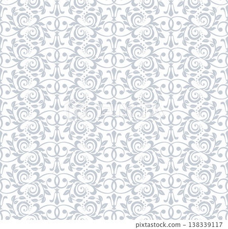 Floral pattern. Seamless vector background. Vintage wallpaper in the Baroque style. White and gray ornament for fabric, wallpaper, packaging. Ornate Damask flower illustration Floral pattern. Seamless vector background. Vintage wallpaper in the Baroque style. White and gray ornament for fabric, wallpaper, packaging. Ornate Damask flower illustration 138339117