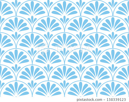 Flower geometric pattern. Seamless vector background. White and blue ornament. Ornament for fabric, wallpaper, packaging. Decorative print 138339123