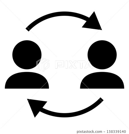 A monochrome icon of a circulating arrow and two figures (cycle, continuity, feedback, exchange, eco) A monochrome icon of a circulating arrow and two figures (cycle, continuity, feedback, exchange, eco) 138339140