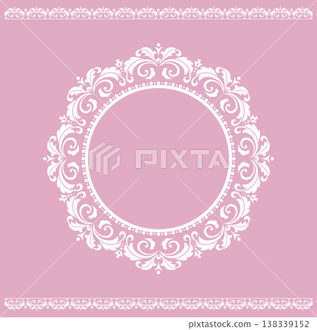 Decorative frame Elegant vector element for design in Eastern style, place for text. Floral pink and white frame. Lace illustration for invitations and greeting cards Decorative frame Elegant vector element for design in Eastern style, place for text. Floral pink and white frame. Lace illustration for invitations and greeting cards 138339152