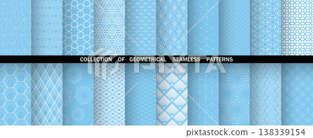 Geometric set of seamless blue and white patterns. Simple vector graphics Geometric set of seamless blue and white patterns. Simple vector graphics 138339154
