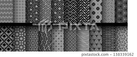 Geometric set of seamless black and gray patterns. Simple vector graphics 138339162