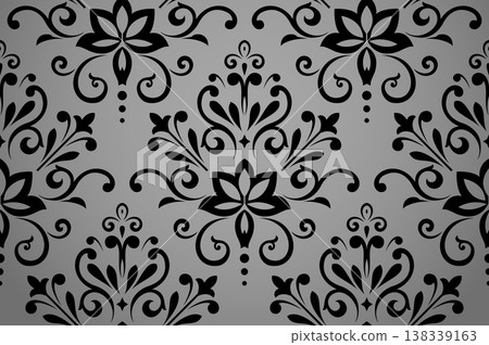 Wallpaper in the style of Baroque. Gray and black floral ornament. Seamless vector background. Graphic pattern for fabric, wallpaper, packaging. Ornate Damask flower illustration 138339163