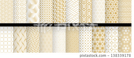 Geometric set of seamless golden and white patterns. Simple vector graphics 138339178