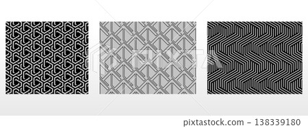 Geometric set of seamless black and gray patterns. Simple vector graphics Geometric set of seamless black and gray patterns. Simple vector graphics 138339180