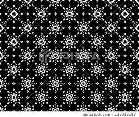 Abstract geometric pattern with lines, snowflakes. A seamless vector background. White and black texture. Graphic modern pattern. Abstract geometric pattern with lines, snowflakes. A seamless vector background. White and black texture. Graphic modern pattern. 138339197