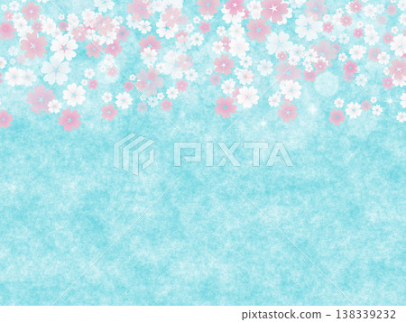 Cherry blossom petals drawn on light blue Japanese paper 138339232